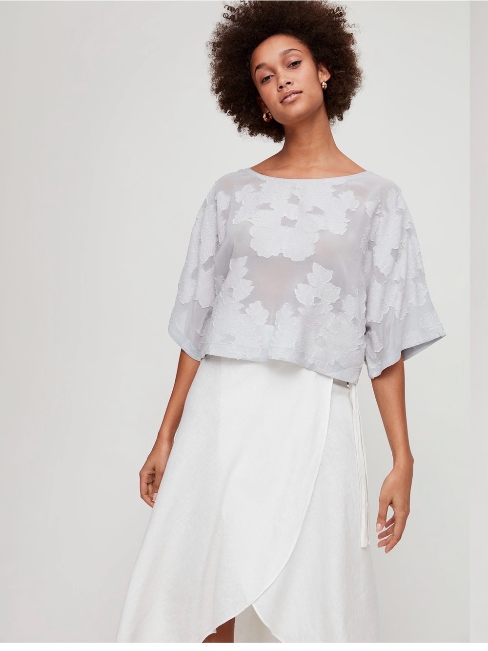 Wilfred Light Gray Floral Sheer Boxy Blouse